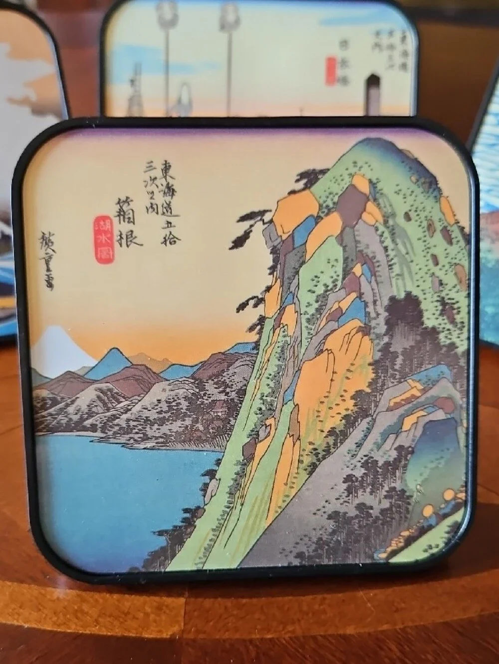 Vintage Japanese Ukiyo-e Art Coasters Set with Holder - Famous Woodblock Prints